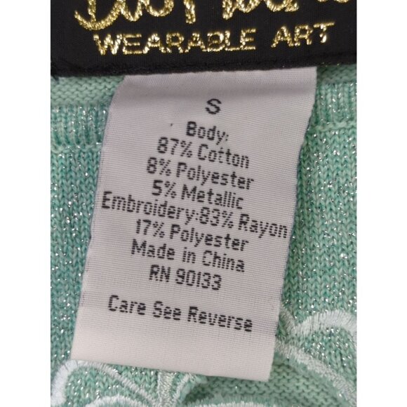 Vtg Bob Mackie QVC Womens Small 3/4 Sleeve Floral Cutout Mint Green Top - Picture 4 of 8